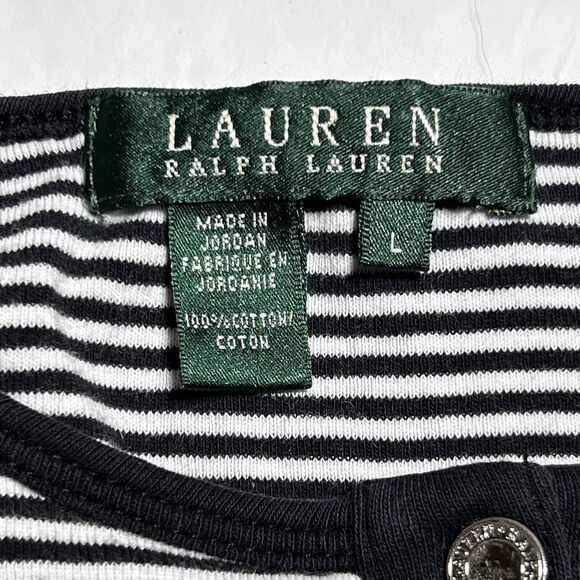 Lauren Ralph Lauren Nautical Womens Striped Shirt Top Large Black/White Stripe - Picture 12 of 16